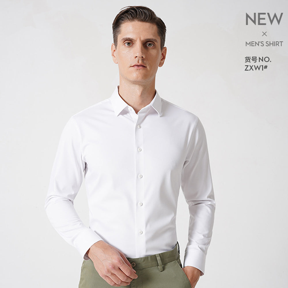 Men's Spring Bamboo Fibre Solid Slim Fit Long Button Up Shirts | ZXW1