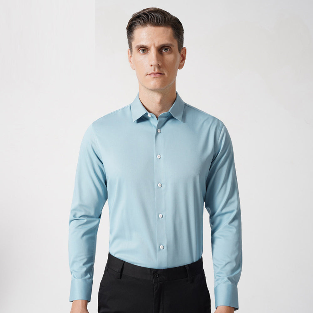 Men's Spring Bamboo Fibre Solid Slim Fit Long Button Up Shirts | ZXW1