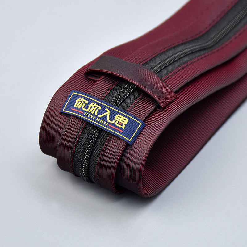 Classic Solid Color Silky Zipper Necktie Men's Pretied Ties | LK02