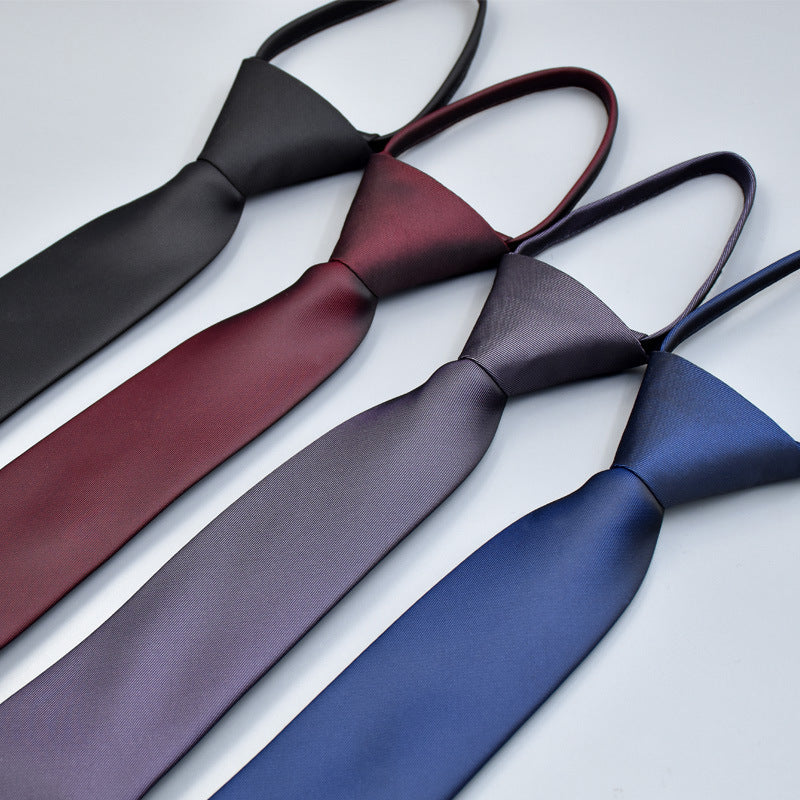 Classic Solid Color Silky Zipper Necktie Men's Pretied Ties | LK02