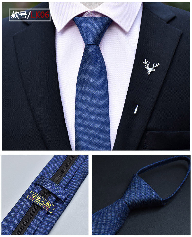 Classic Solid Color Silky Zipper Necktie Men's Pretied Ties | LK02