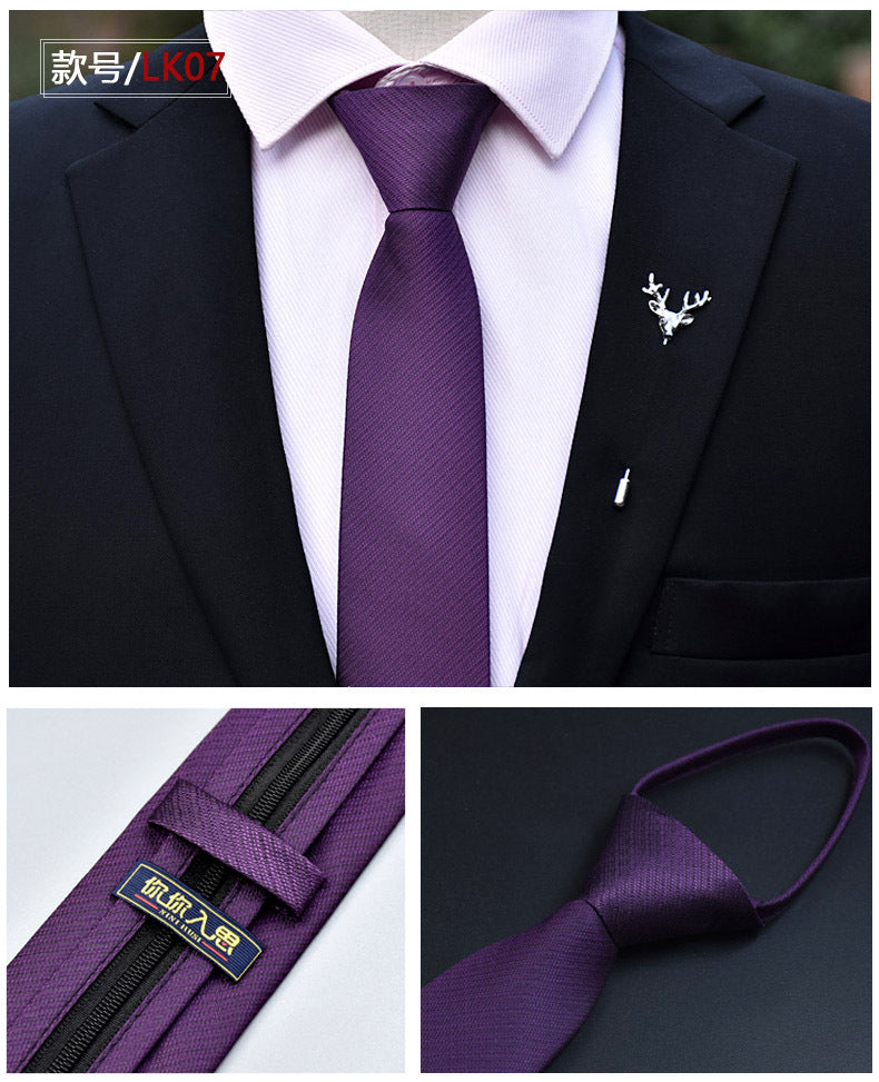 Classic Solid Color Silky Zipper Necktie Men's Pretied Ties | LK02