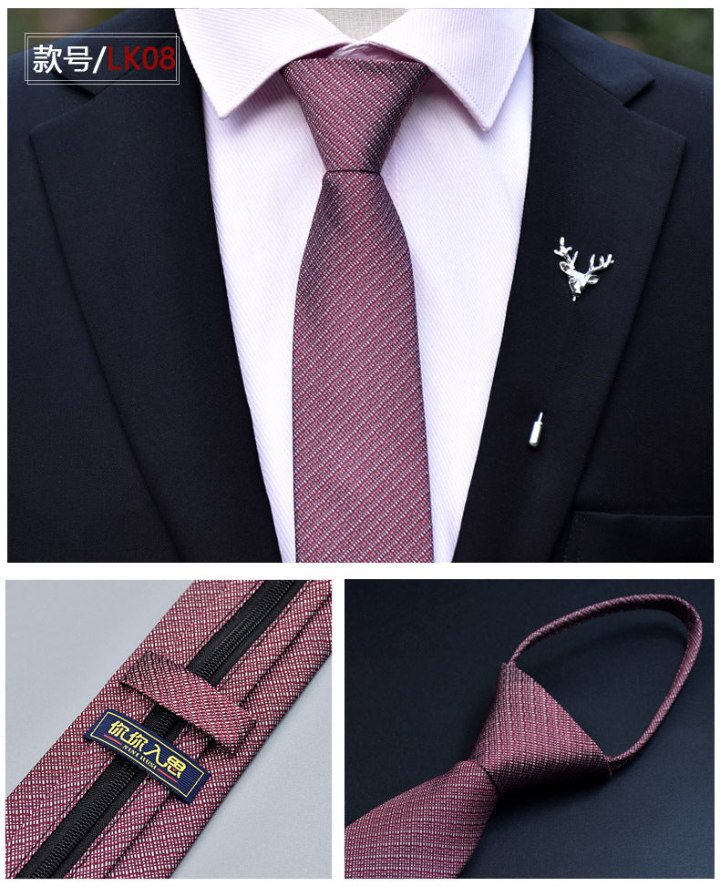 Classic Solid Color Silky Zipper Necktie Men's Pretied Ties | LK02