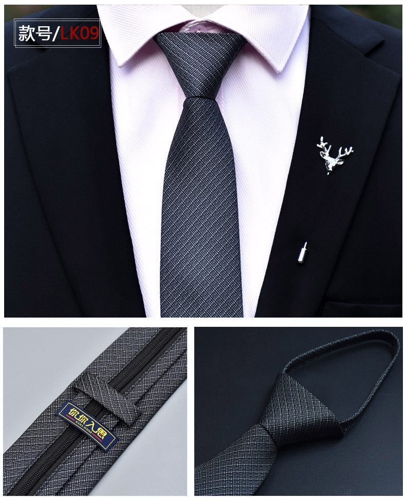 Classic Solid Color Silky Zipper Necktie Men's Pretied Ties | LK02
