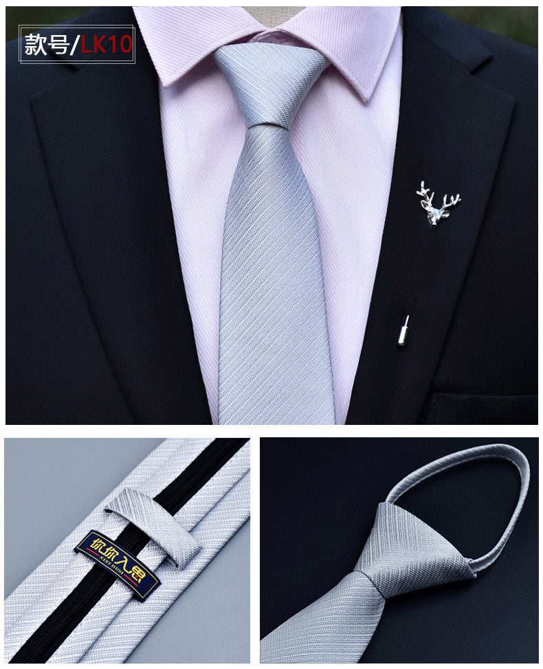 Classic Solid Color Silky Zipper Necktie Men's Pretied Ties | LK02