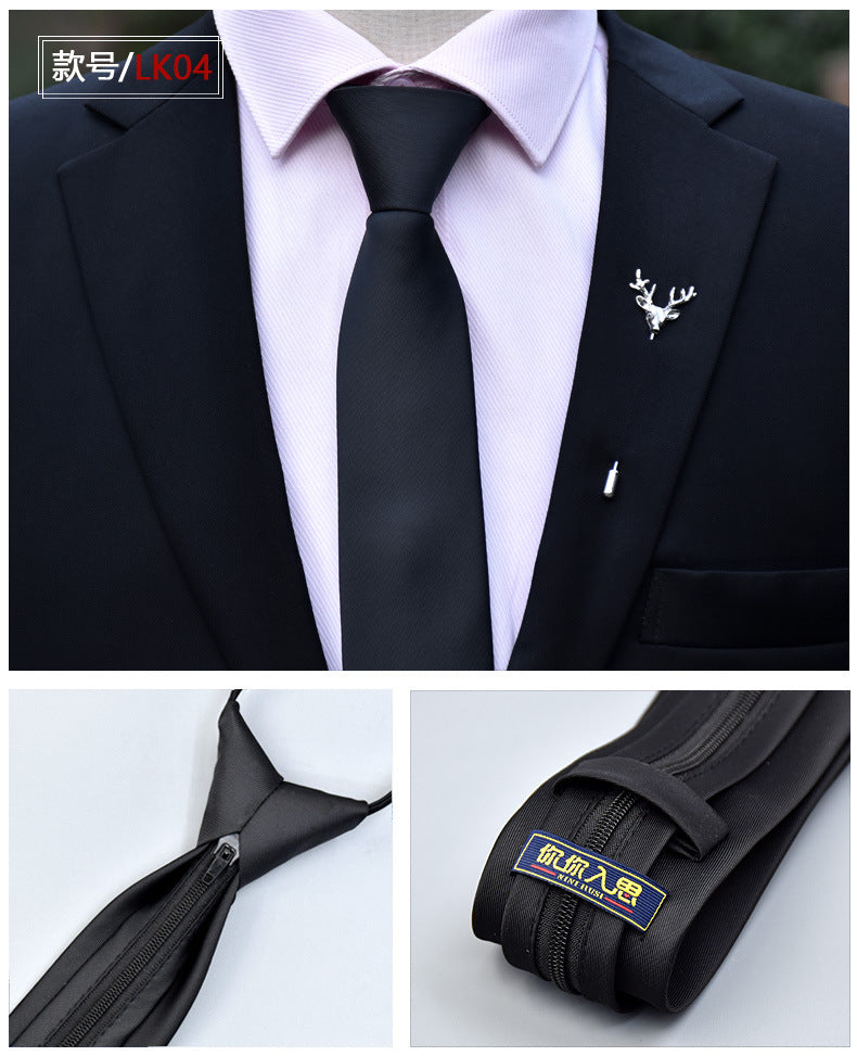 Classic Solid Color Silky Zipper Necktie Men's Pretied Ties | LK02