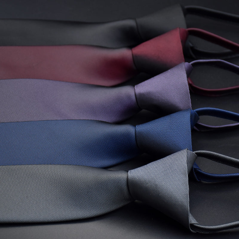 Classic Solid Color Silky Zipper Necktie Men's Pretied Ties | LK02