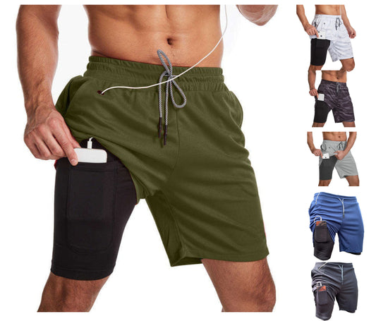 Men's Two Layers Gym Shorts Active Quick Dry Slightly Stretch Workout Bottom | DK-871