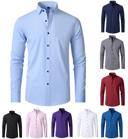Men's Long-sleeved Business Casual Shirt Solid Color Slim Non Iron Dress Shirts | C3102