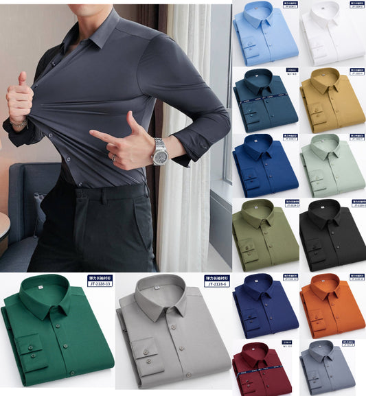 Quick Dry Long Sleeve Shirt High Elasticity Slim Fit Solid Color Formal Dress Shirt  | JT-2128