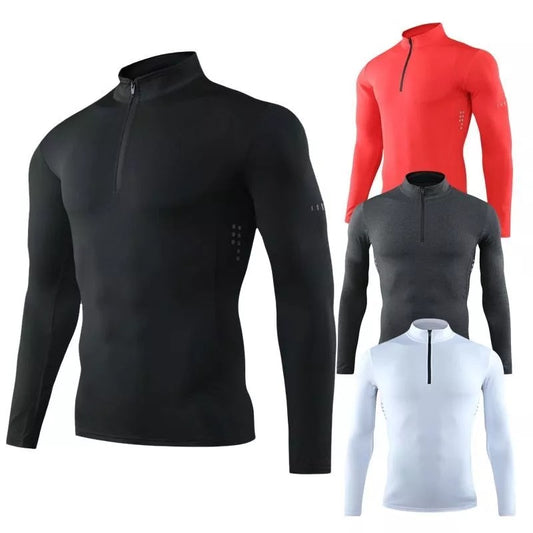 Quick Dry Men Breathable Running T-Shirt Long Sleeve Gym Shirt Fitness Sports Cycling Zipper Shirt | P37
