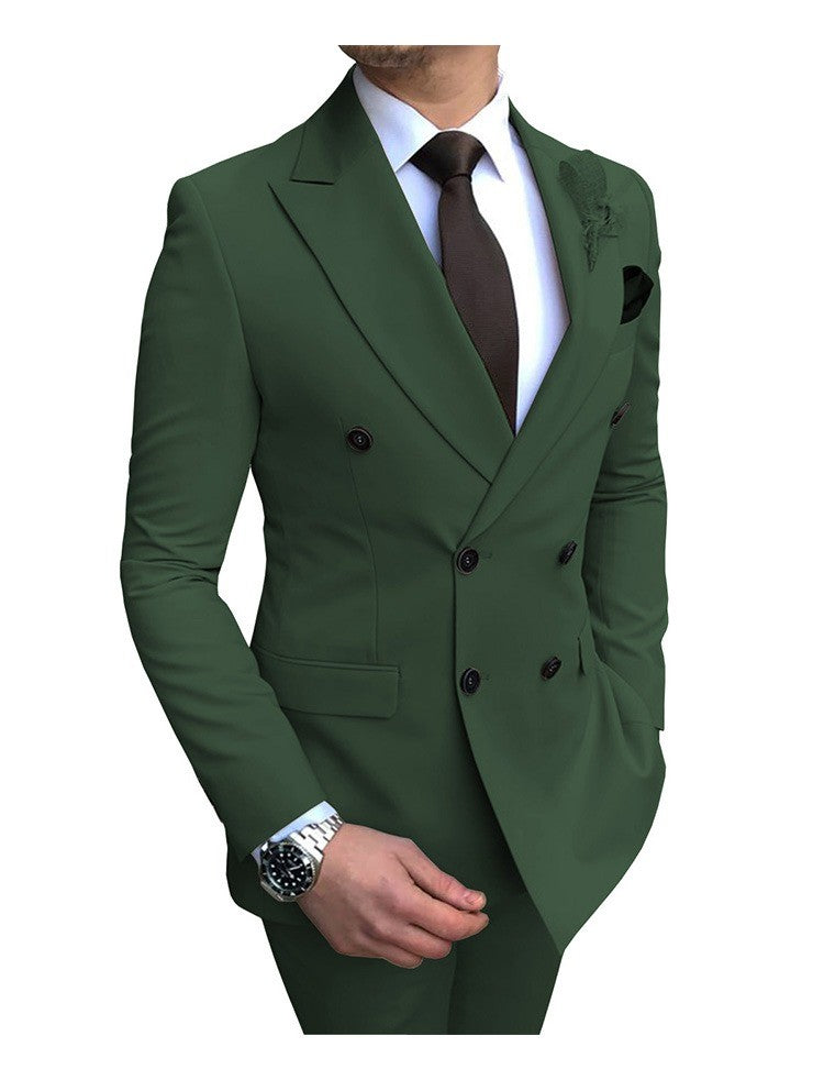 Men's 2 Pieces Suit Double Breasted Notch Lapel Flat Smart Fit Casual Tuxedos Wedding & Events Suits(Blazer+ Pants) | 9/7