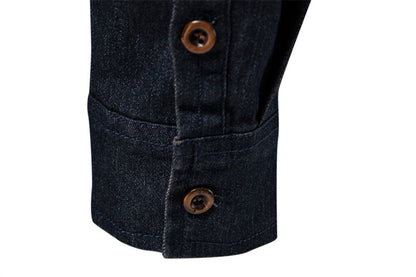 Men's Long Sleeve Denim No-Iron Casual Shirt Solid Color Cotton Vintage Style | 6022