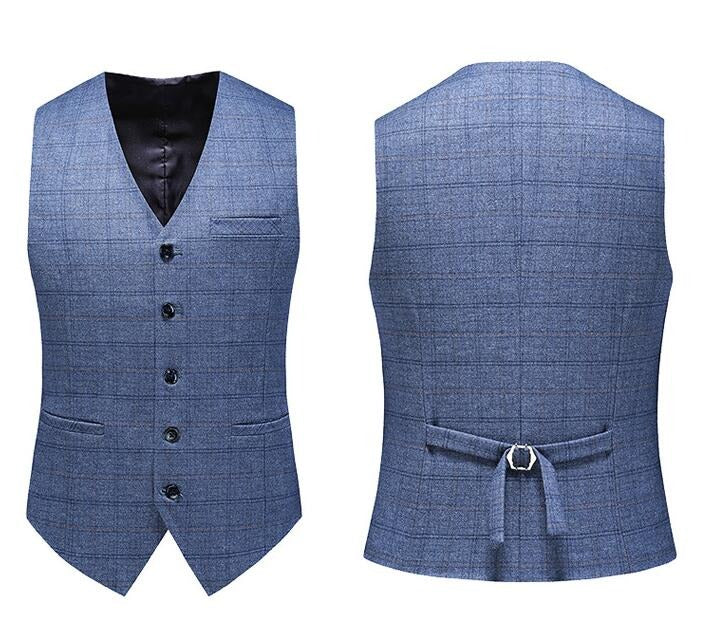 British Style Men’s 3 Piece Suit Business Casual Plaid Groom Wedding Dress Slim Suits | 6835