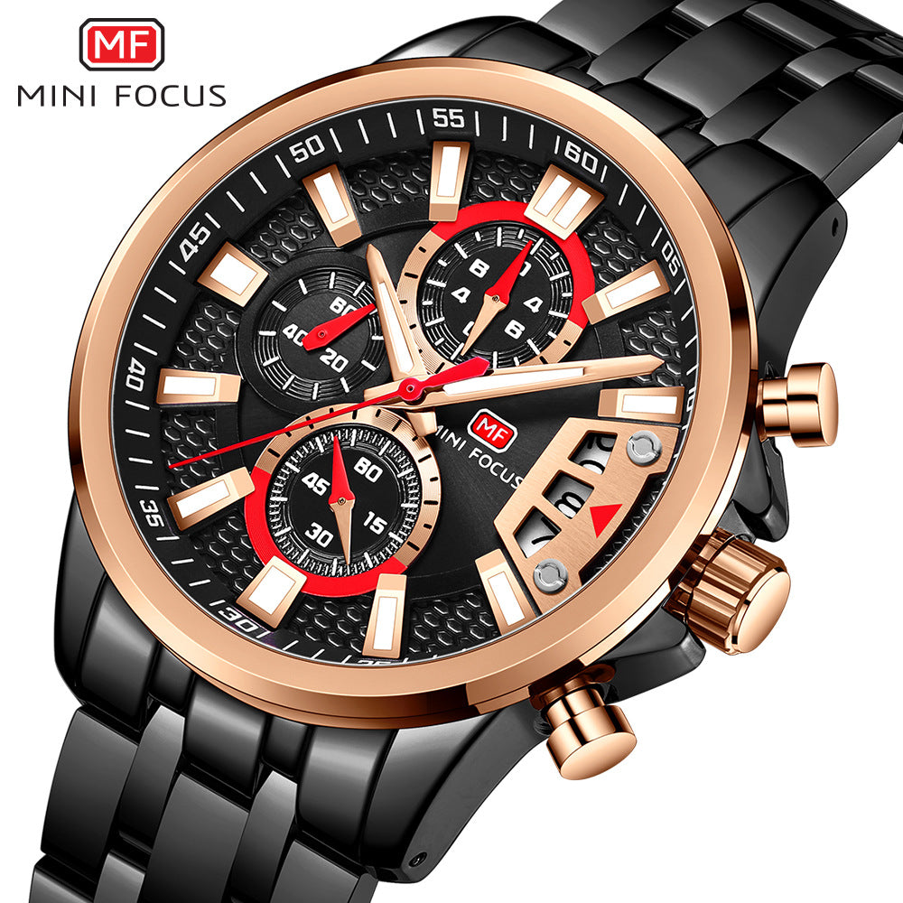 Orologi da uomo in acciaio inossidabile Orologio cronografo Orologio da polso al quarzo luminoso di lusso | MF0352G 