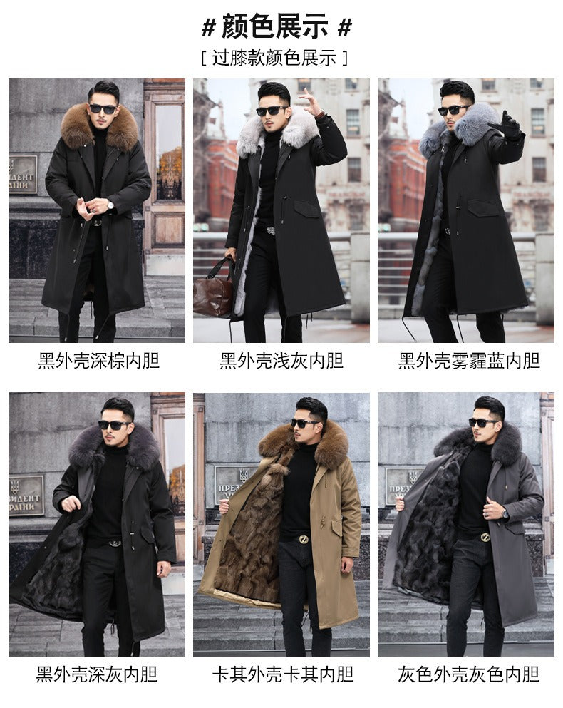 Genuine Premium Fox Fur Hooded Warm Parka Jacket Real Mink Fur Lining Overcoat | 209