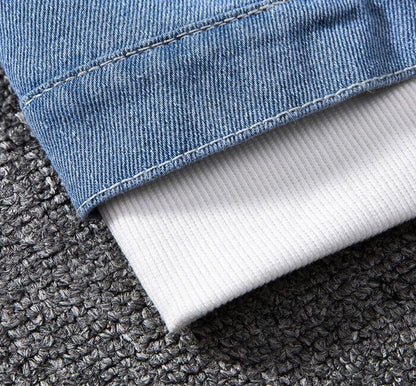 Giacca in denim con cappuccio a maniche lunghe, jeans strappati, uomo, giacca vintage | 6693 