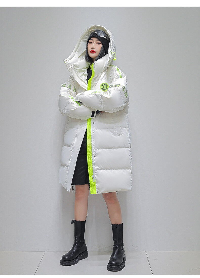 Unisex Winter Duck Down Plus Thick Jackets Zip Up Hooded Puffer Padded Long Coat