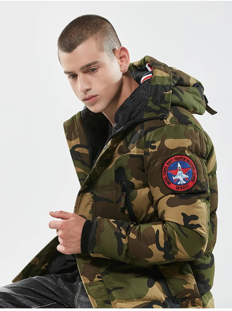 Western Size Down Army Military Camouflage Jersey Thick Winter Warm Puffer Hooded Jacket | K-7711