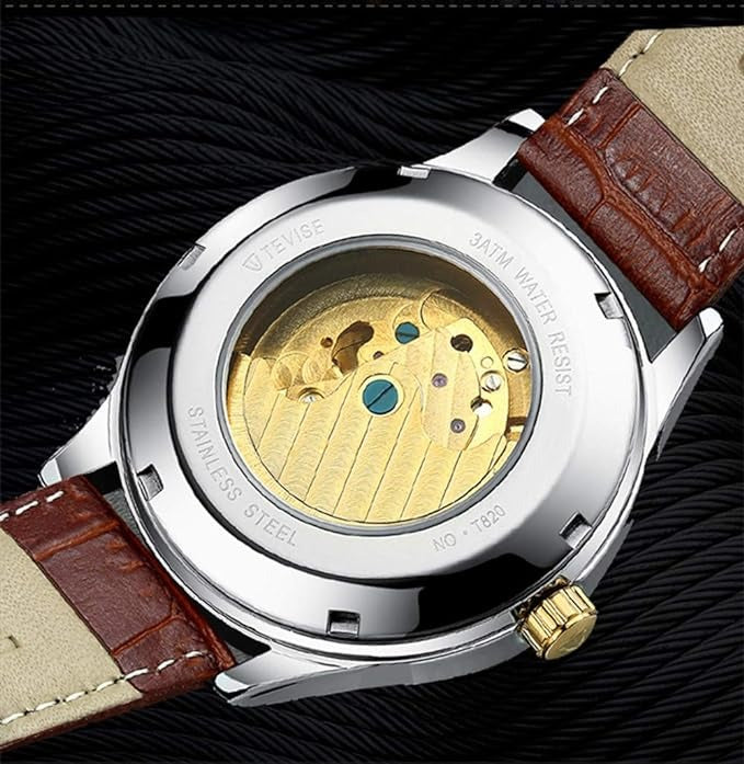 Men's Automatic Leather Mechanical Watch Tourbillon Waterproof Casual Watch | T820b