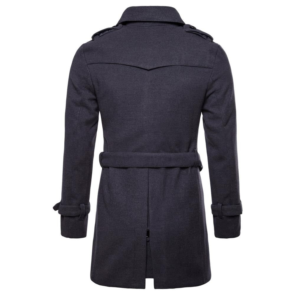 Men's Woolen Jacket Mid Length Trench Coat Double Breasted Men Slim Fit | B050