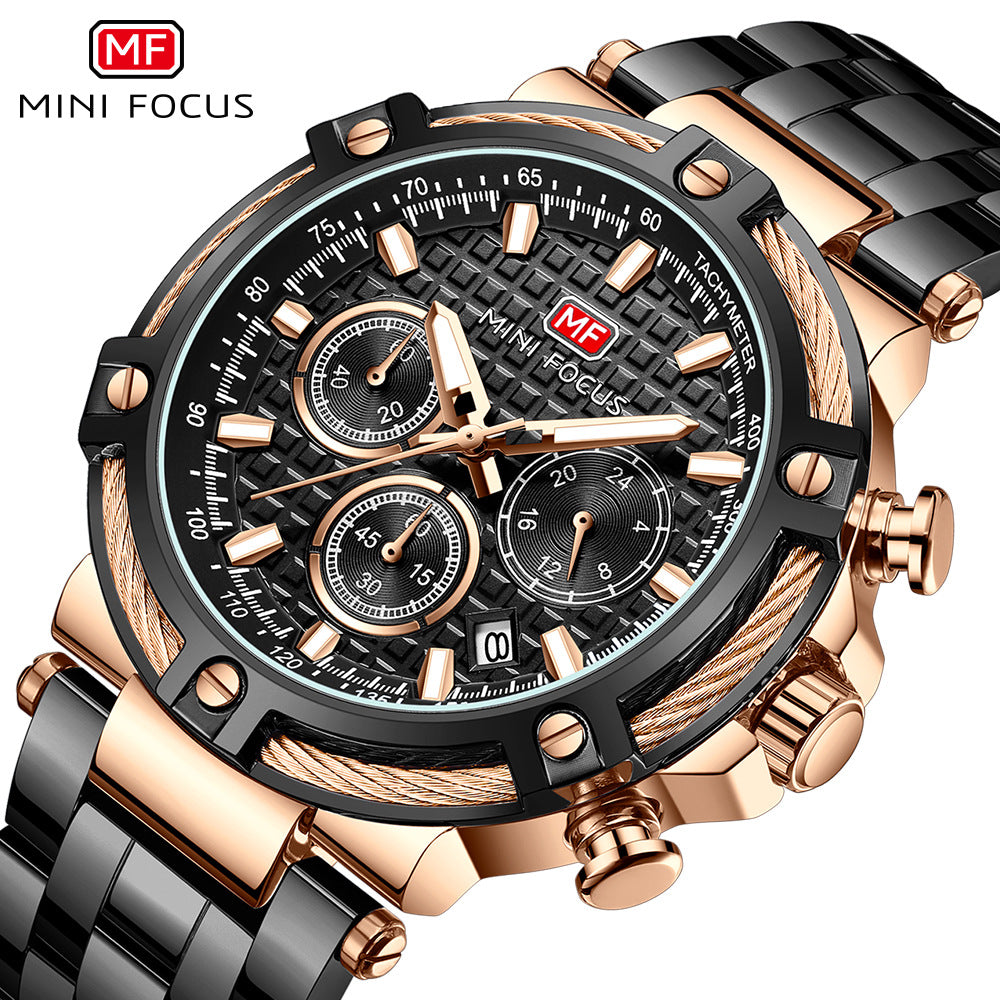 Men's Analog Stainless Steel Quartz Watch Mini Focus Chronograph Luminous Watch | MF047