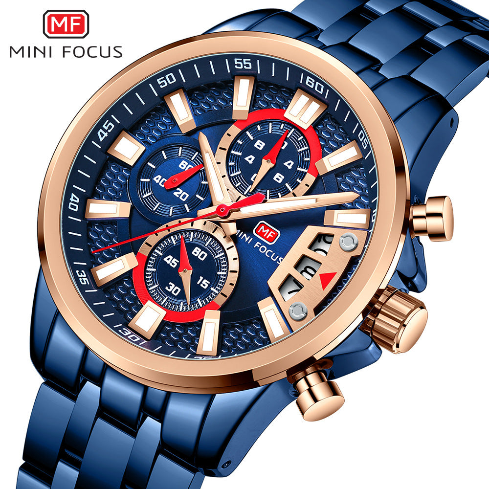 Orologi da uomo in acciaio inossidabile Orologio cronografo Orologio da polso al quarzo luminoso di lusso | MF0352G 