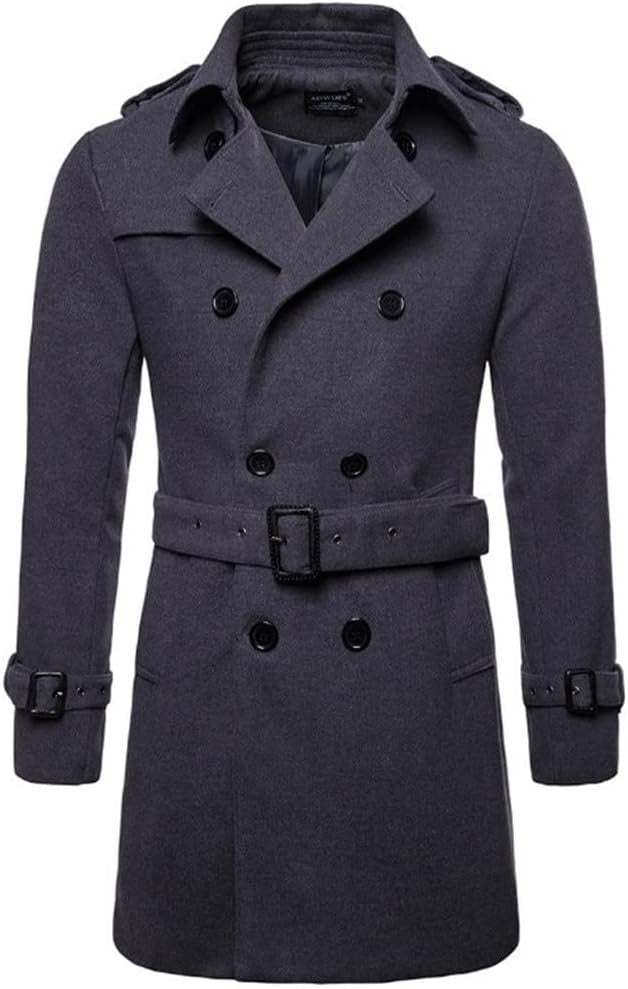 Men's Woolen Jacket Mid Length Trench Coat Double Breasted Men Slim Fit | B050