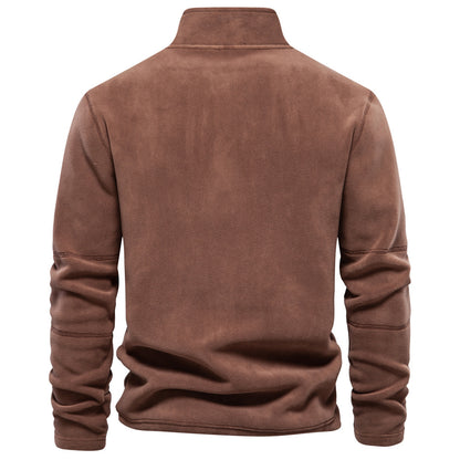 Men’s Fleece Pullover Sweatshirts | Autumn-Winter 2025 Europe Fashion | Half-Zip Stand Collar Tops | HD08