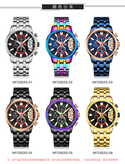 Orologi da uomo in acciaio inossidabile Orologio cronografo Orologio da polso al quarzo luminoso di lusso | MF0352G 