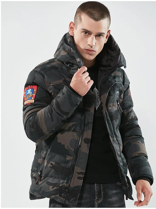 Western Size Down Army Military Camouflage Jersey Thick Winter Warm Puffer Hooded Jacket | K-7711