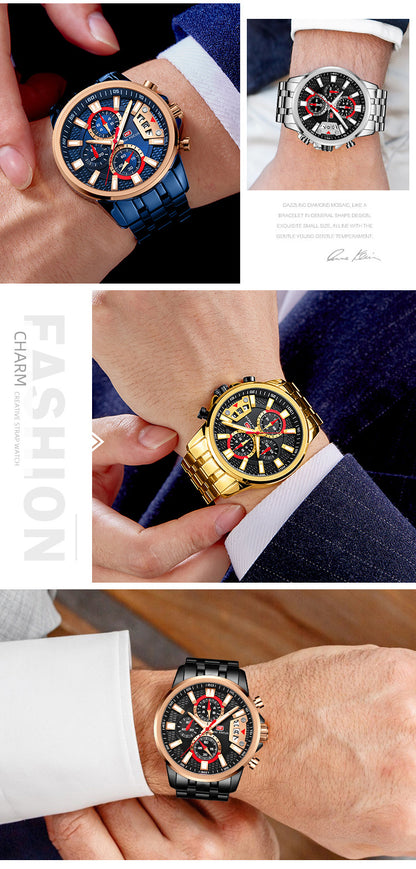Orologi da uomo in acciaio inossidabile Orologio cronografo Orologio da polso al quarzo luminoso di lusso | MF0352G 