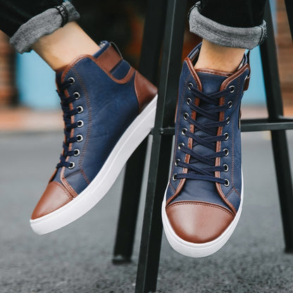Men's Fashion Casual Sneakers High Top Shoes Breathable Round Toe Flats Boots | 8686
