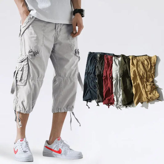 Men's New Cargo Long Walk Shorts Below Knee Casual Pants | 5820