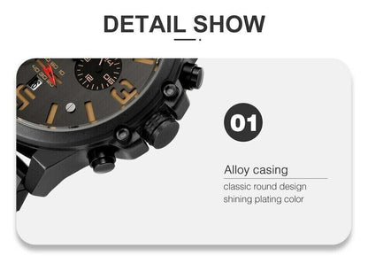 Men's Leather Watch Chronograph Wristwatch Business Quartz Calendar Military Watch | 8314