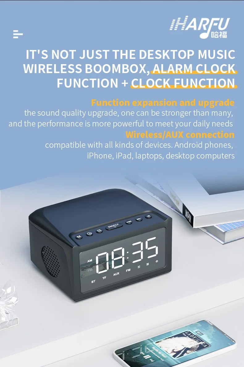 15W Wireless Charging Large Screen Alarm Clock Portable Bluetooth Speaker | 2023