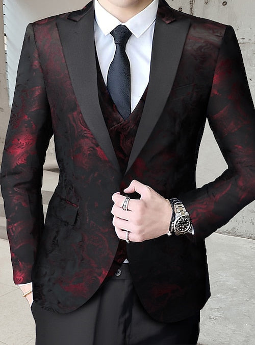 Luxury high Quality Men's Jacquard 3 Piece Tuxedo Suit Wedding Party Blazer, Waistcoat & Pants Set Suits | 1515