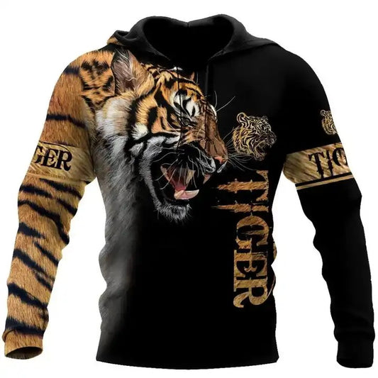 Men's Winter Tiger 3D Print Jumper Casual Sweatshirts Digital Printing Pullover Hoodies