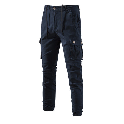 Men's Work Solid Color Buttons Drawstring Cargo Trousers Sweatpants | PM31