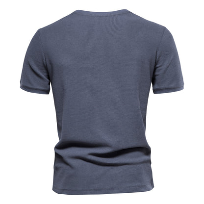 Men's Neckline Stitching Short Sleeve Solid Color Fit Summer T-Shirt | TS1076