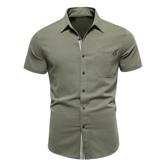 Men's Solid Color Slim Fit Embroidered Short Sleeve Casual Shirt | SH690