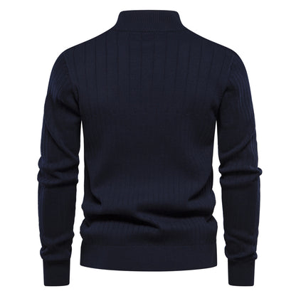 Pull d'hiver chaud à col montant pour homme, pull tricoté en coton de couleur unie | Y830 