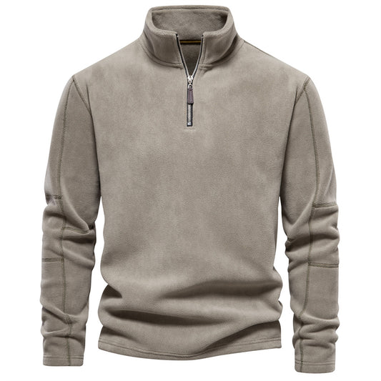Men's Stand Collar Zip Up Pullover Solid Sweatshirts For Winter Long Sleeve Tops | HD08