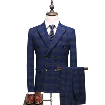 Men's Plaid 3 Piece Suits Slim Fit Double Breasted Plaid Suit Jacket Vest Pants | 6027