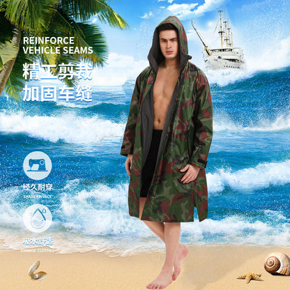 Unisex All-Season Camo Hooded Dry Robe- Waterproof Windproof Swim Parka with Towel Lining | BCM022