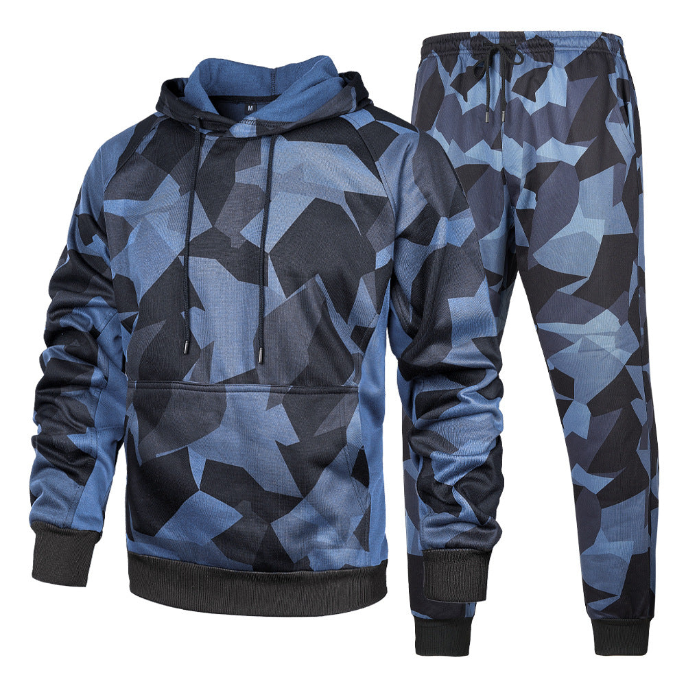 Men's Camouflage Tracksuit Loose Camouflage Hooded Sweatpants Two Piece Set | LK68