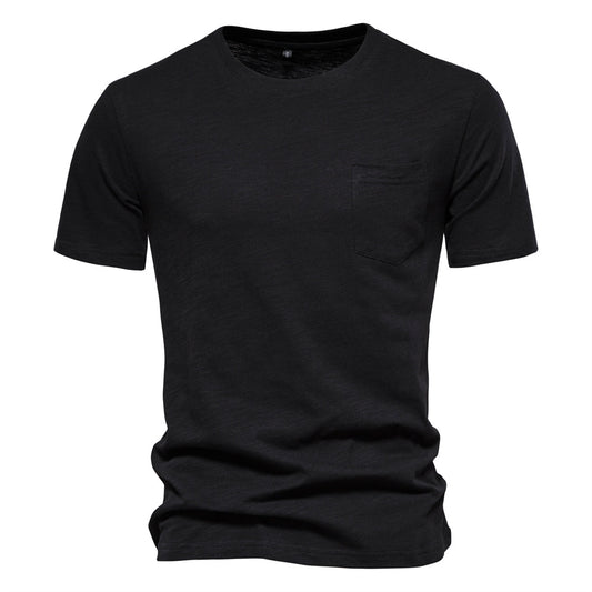 Men's Basic Chest Pocket Round Neck Short Sleeves T-Shirt | F039