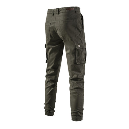 Men's Work Solid Color Buttons Drawstring Cargo Trousers Sweatpants | PM31