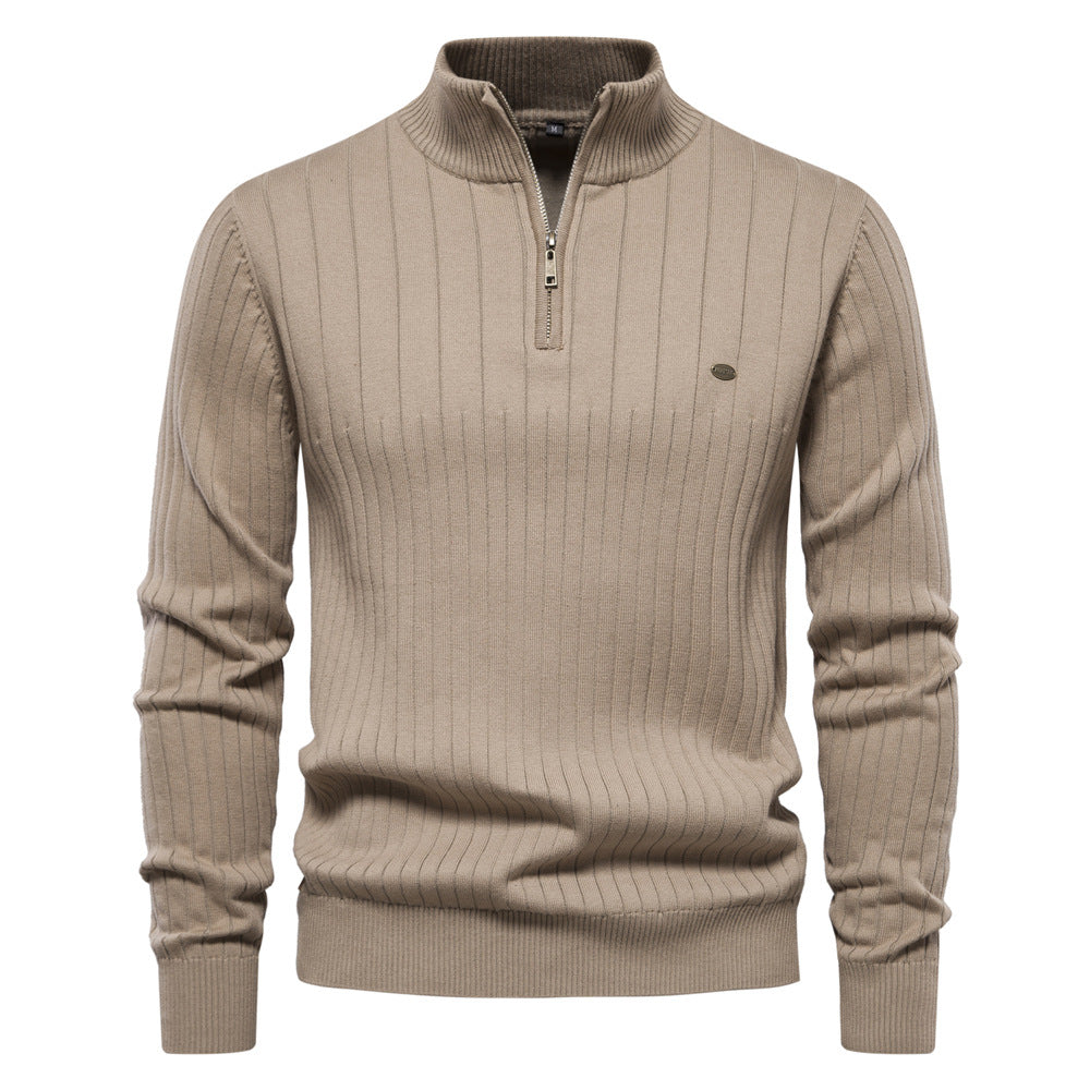 Men's Warm Winter Stand Collar Pullover Cotton Knitted Sweater Solid Color Jumper | Y830