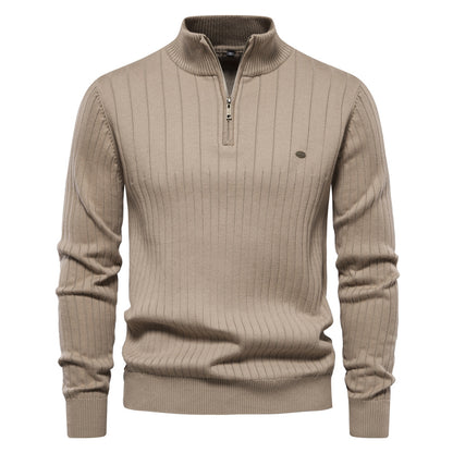 Pull d'hiver chaud à col montant pour homme, pull tricoté en coton de couleur unie | Y830 